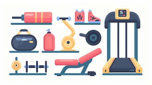 Photo set of gym equipment icons