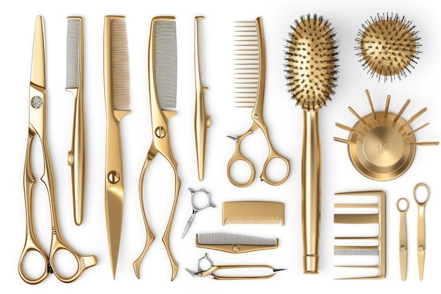 Photo set of hairdressers tools on white background