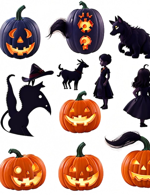 Set of halloween icons on white background generate by AI