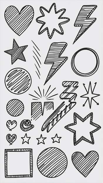 Photo set of hand drawn doodle badge elements vector design collection of sketch art shapes