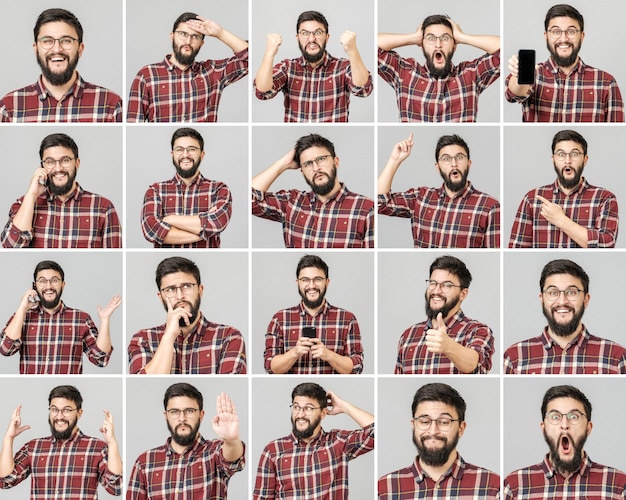 Set of handsome man with different emotions and gestures