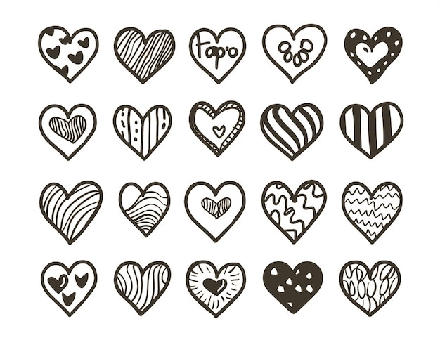 Set of heart outline illustration love icon illustration art with transparent white background