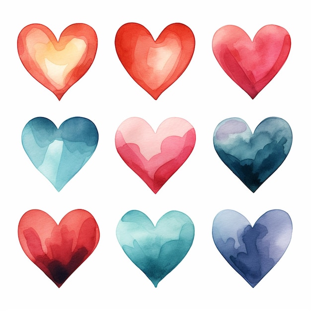 Photo set of heart shape watercolor graphic