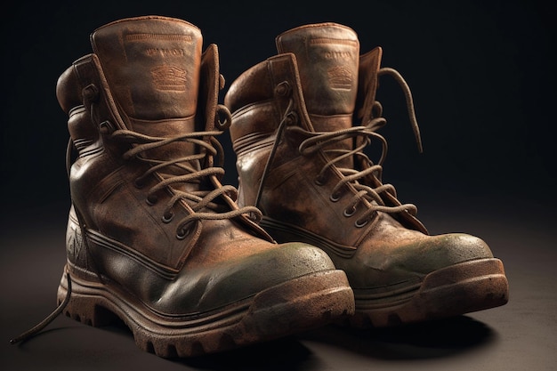 A set of heavyduty work boots