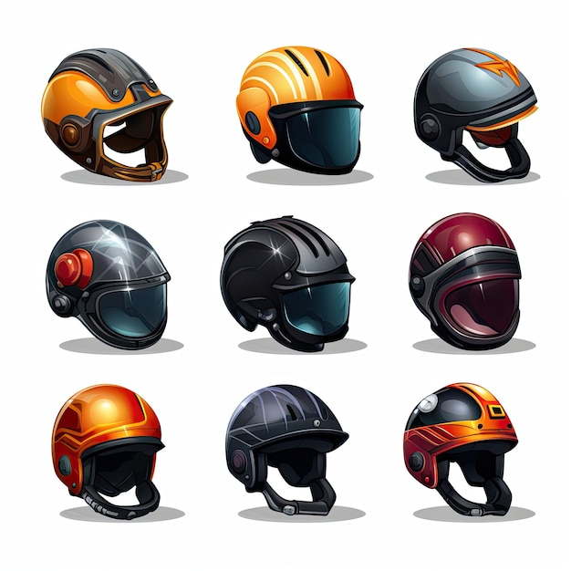 Set of helmets of different types Vector illustration isolated on white background