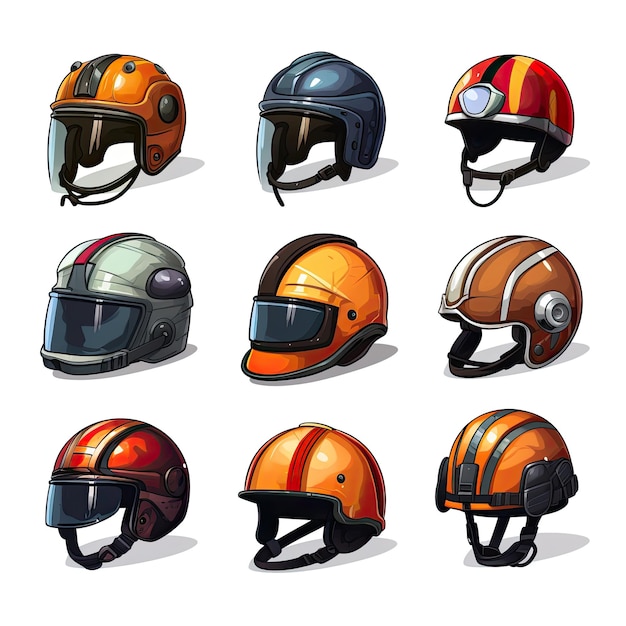 Set of helmets of different types Vector illustration isolated on white background