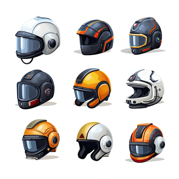 Set of helmets of different types Vector illustration isolated on white background