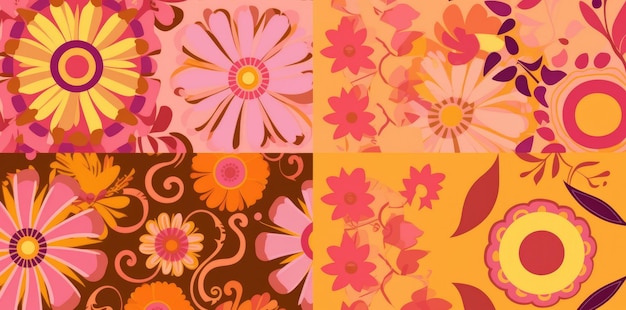 Photo a set of hippie flower patterns in the style of pop art generative ai