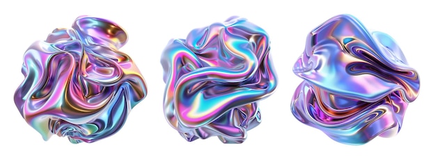 Set of holographic iridescent futuristic liquid shapes abstract modern 3D isolated design elements