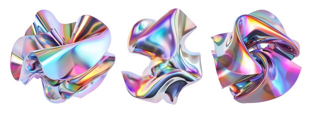 Set of holographic iridescent futuristic liquid shapes abstract modern 3D isolated design elements