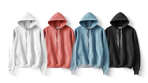 Set of hoodies and sweatshirts on white background