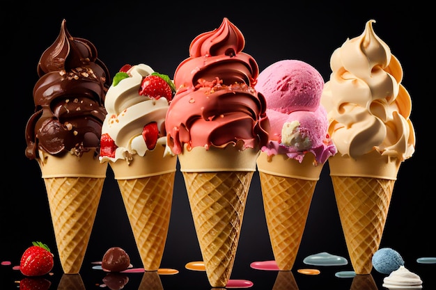 Set of ice cream cones.