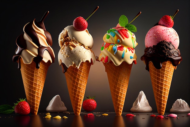 Set of ice cream cones.