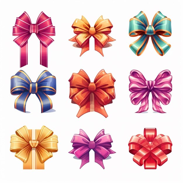 Set of icons beautiful New Year bows on boxes of different shapes