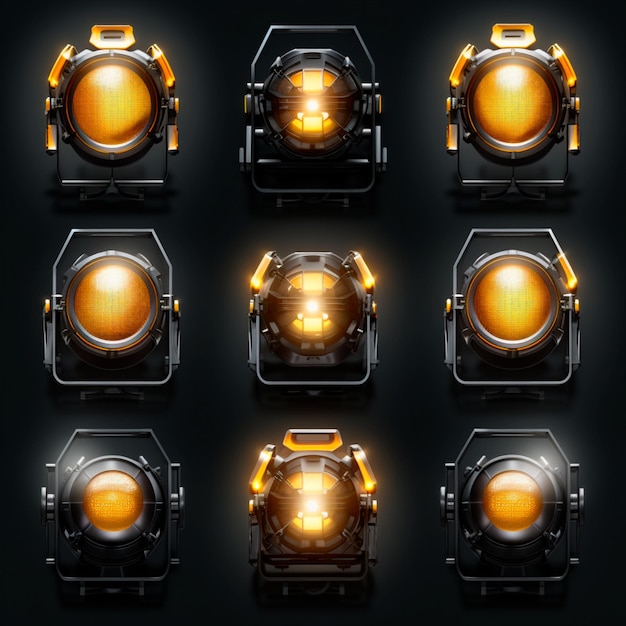 set image of spotlights with yellow light on dark background