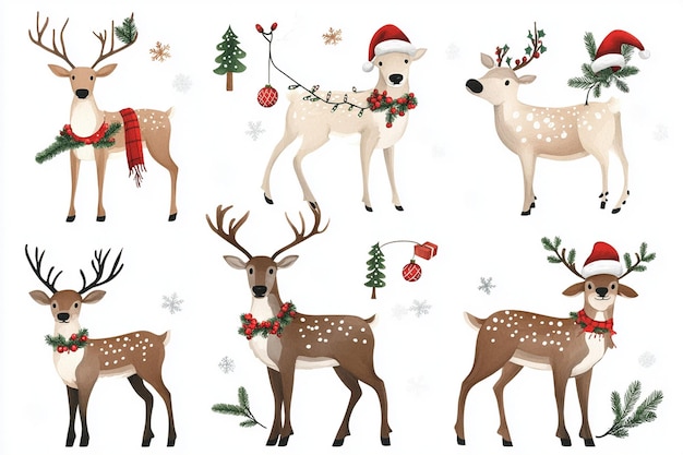 a set of images of deer santa and santa hats