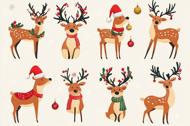 a set of images of deers with hats and hats