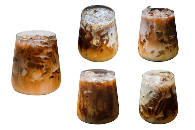 set of isolate iced coffee on a white background