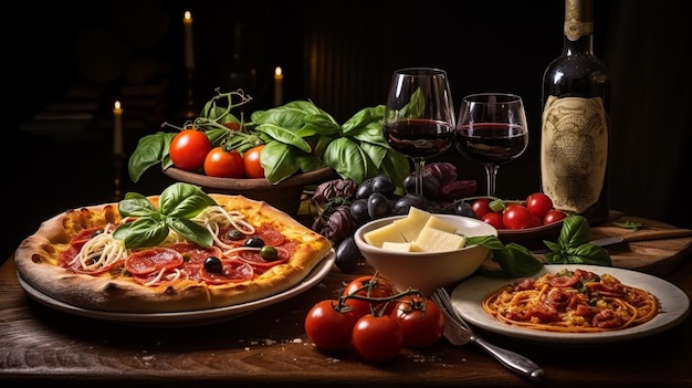 Photo set of italian food on the table a variety of italian