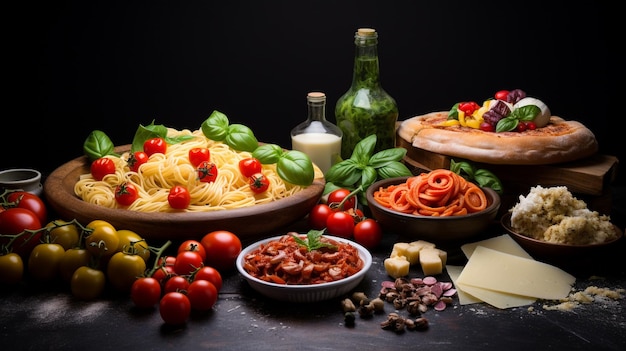 Photo set of italian food on the table a variety of italian