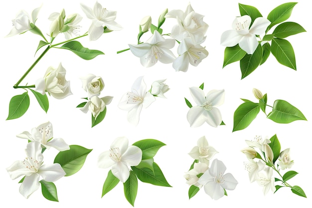 Set of Jasmine Flowers Isolated on Transparent Background