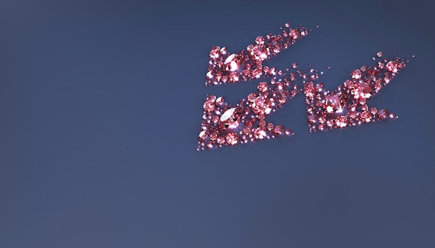 Set of jewels scattered on a surface in the form of three arrows. 3d illustration