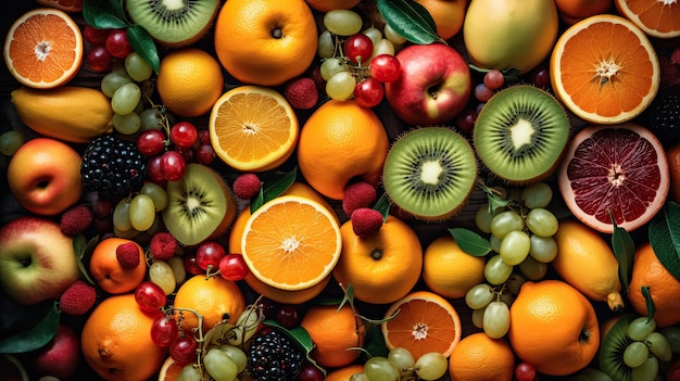 Set of juicy summer fruits to use as wallpaper Generative AI