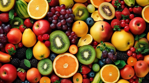 Set of juicy summer fruits to use as wallpaper Generative AI