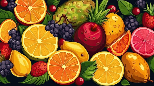 Set of juicy summer fruits to use as wallpaper Generative AI