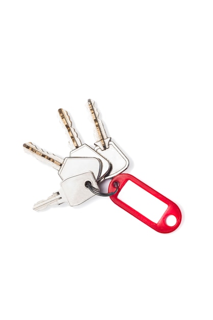 Set of keys with a red tag.