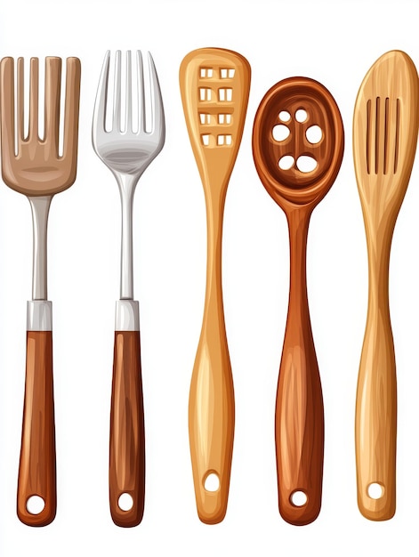 Set of Kitchen Utensils with Wooden Handles