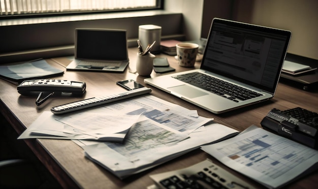 A set of laptop documents and papers on a desk