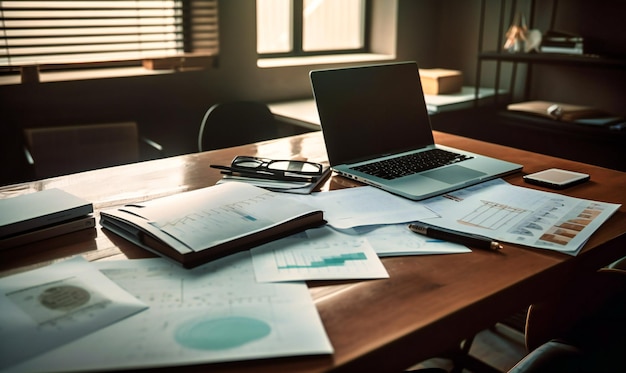 A set of laptop documents and papers on a desk