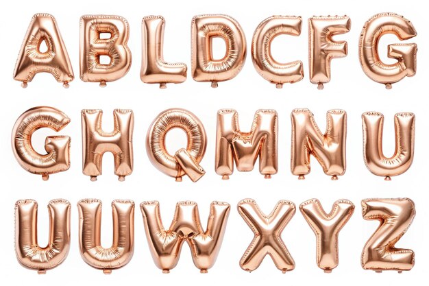 Photo set of letters az rose gold foil balloon alphabet isolated on white background with clipping path