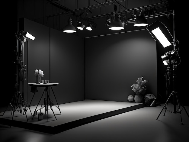 A set of lights and a table with one that says " studio ".