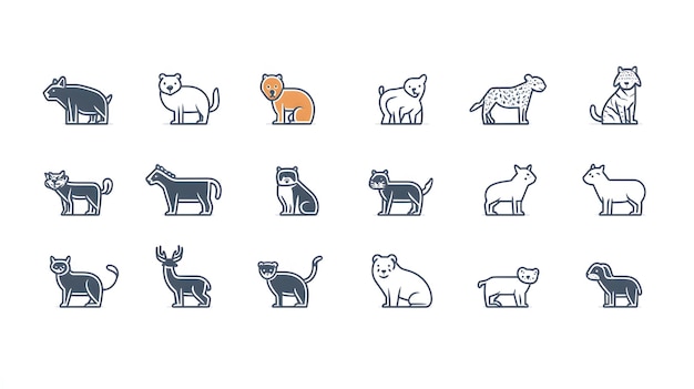 Set of Line Icons Featuring Various Animals