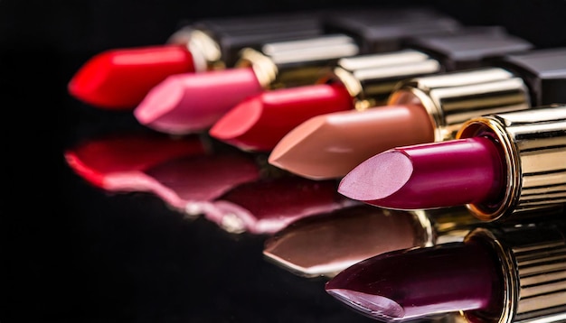 Set of lipstick of different colors Woman cosmetics Make up concept