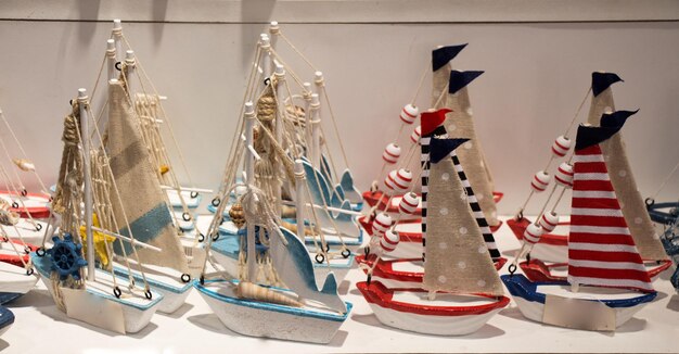 Set of little colorful model boats