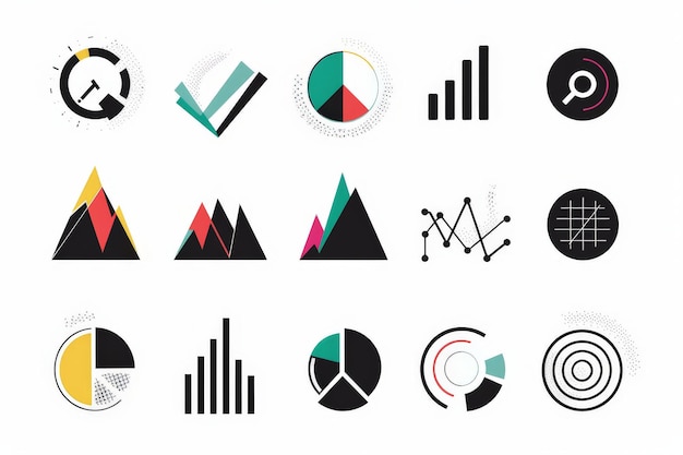 Photo set of logos with black chart histogram infographic icon logo design with line art set vector illustration on white background