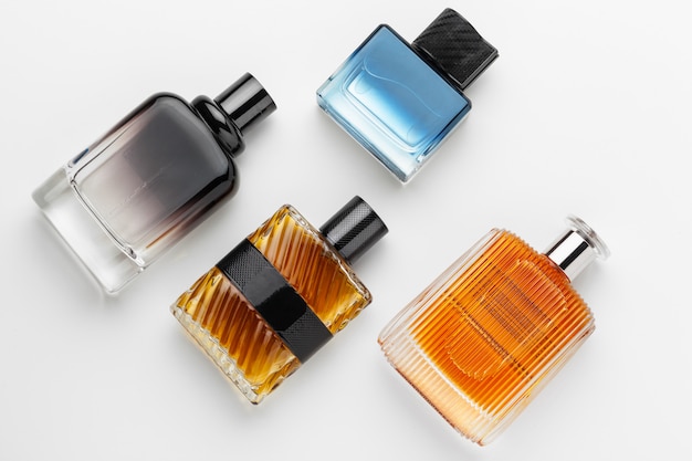 Set of luxury perfume bottles. Isolated