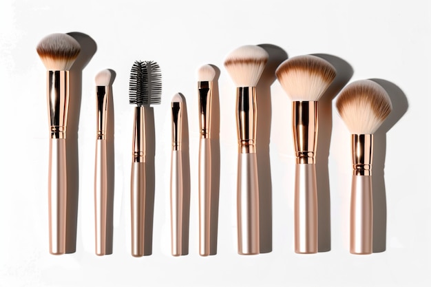 Set of makeup brushes for makeup and cosmetics on white background