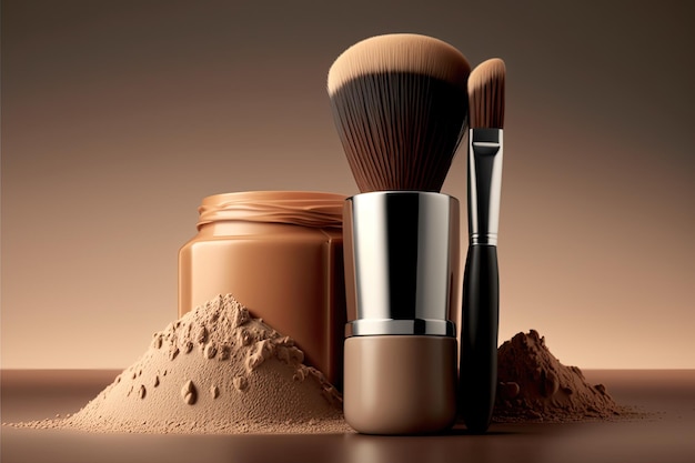 A set of makeup brushes with a brown background