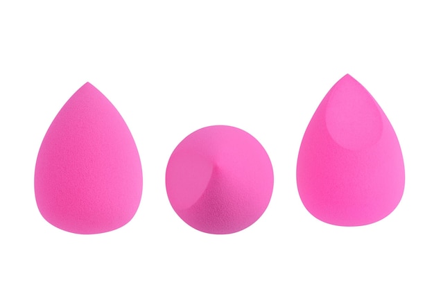 Set Makeup sponge pink on white background Beauty blender isolated on white background Bright sponges for cosmetics Makeup products Beauty concept