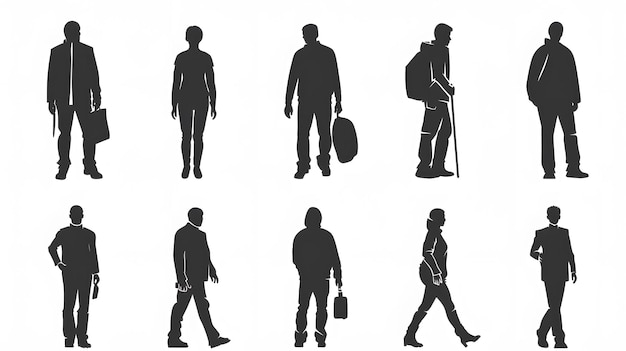 set of man icons various poses and movements silhouette figure stick human pictogram people