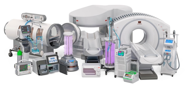 Set of medical equipments 3D rendering