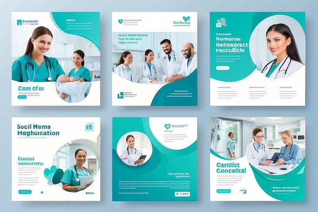 Photo set of medical healthcare center social media post template web banner advertising