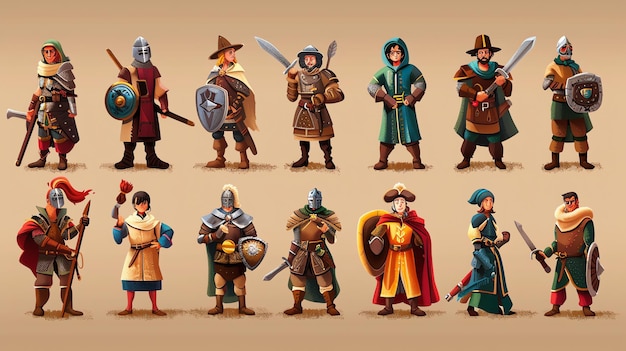 Photo a set of medieval fantasy characters