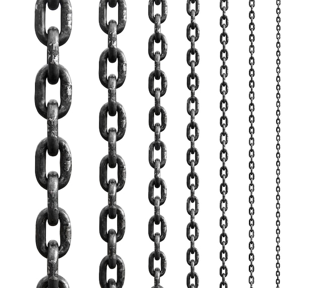 Set of metal chain, isolated on white background