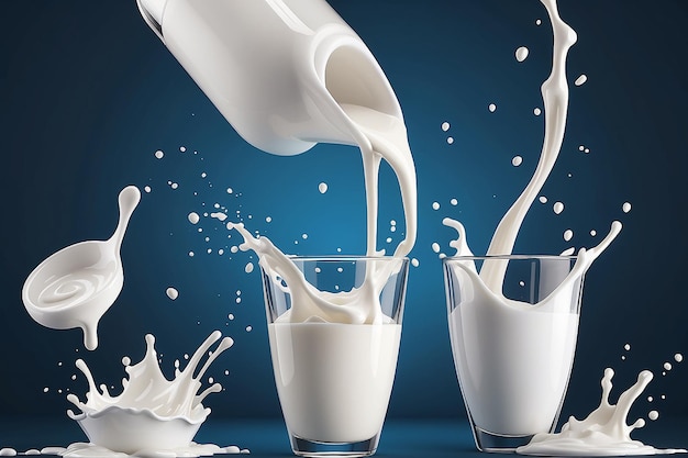 Set of Milk splash and pouring yogurt or cream include Clipping path 3d illustration