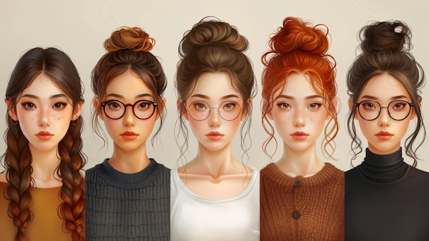 A set of modern portraits of beautiful women from different cultures and ages Diversity Flat illustration Social network avatars